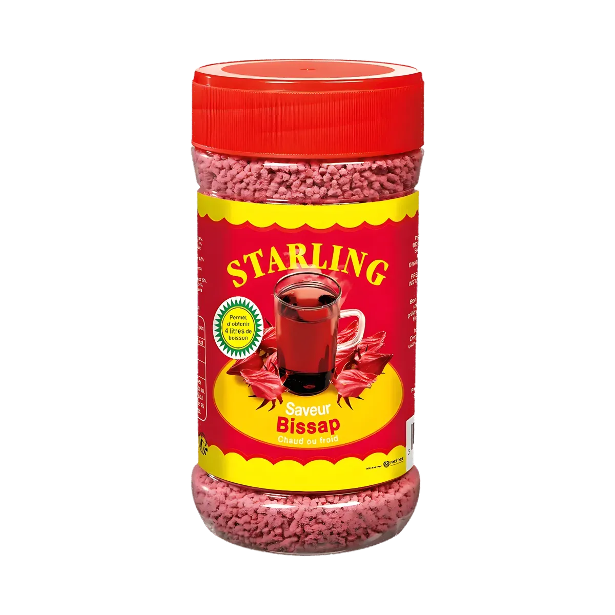 Thé au Bissap STARLING - Thé Bissap Instantané en pot rouge, boisson rafraîchissante à base de fleurs d’hibiscus, facile à préparer à chaud ou froid.